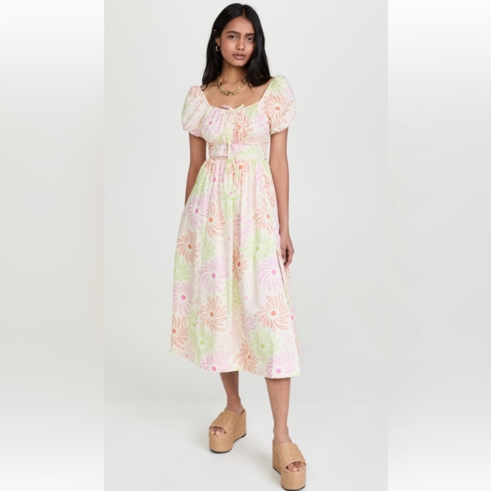 LIKELY Rena Printed Midi Dress In White Multi Size 10